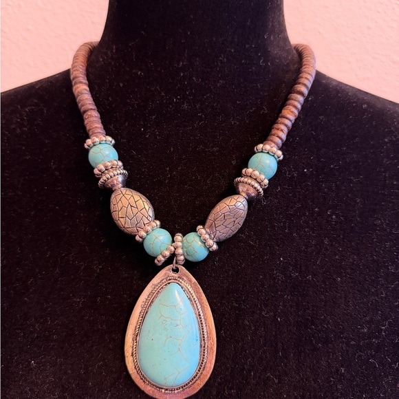 Jewelry - Boho Turquoise Teardrop Pendant Necklace Southwestern Style